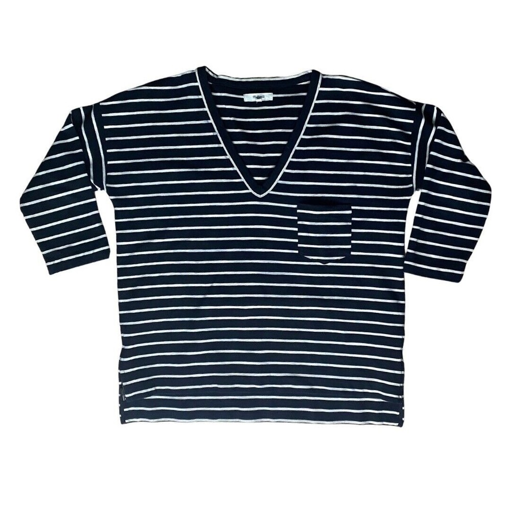 Madewell Sidezip Slub Ponte Top in Black and White Stripe (Size: M)